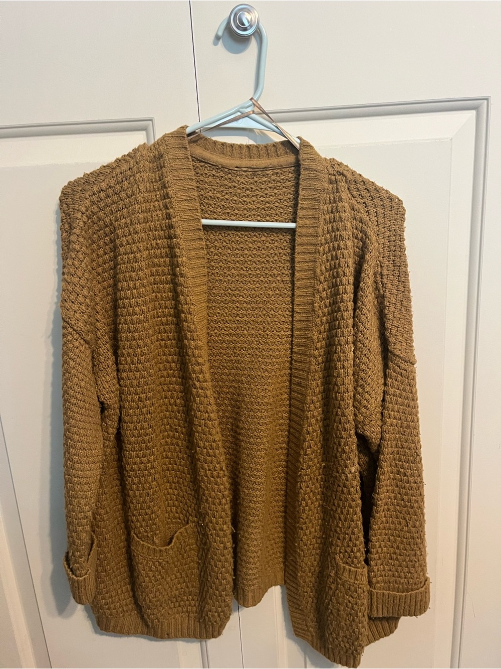 Topshop Waffle-Knit Open Cardigan - Camel Brown